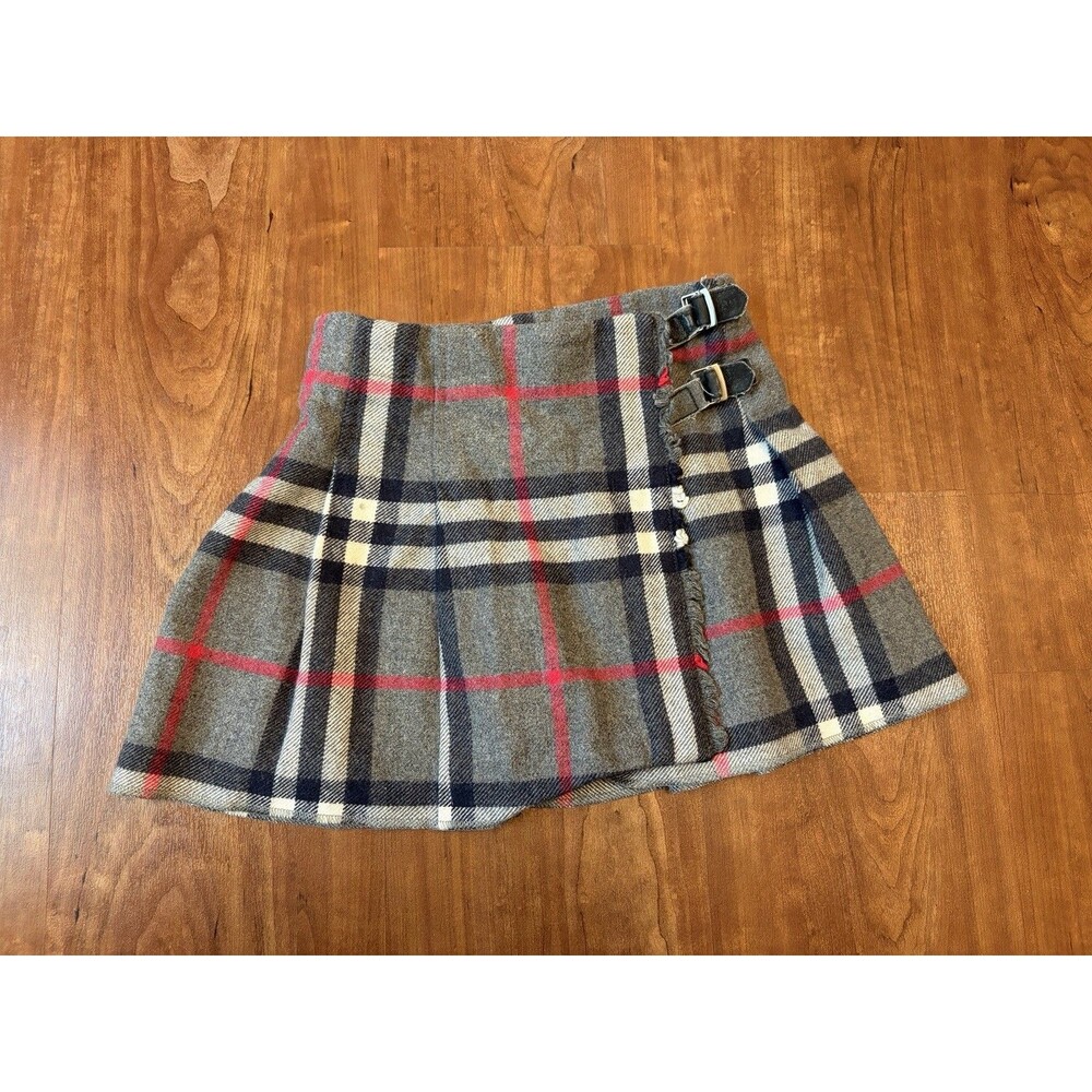 Burberry Girls Wool Novacheck plaid Gray Wrap Skirt Size 6Y
